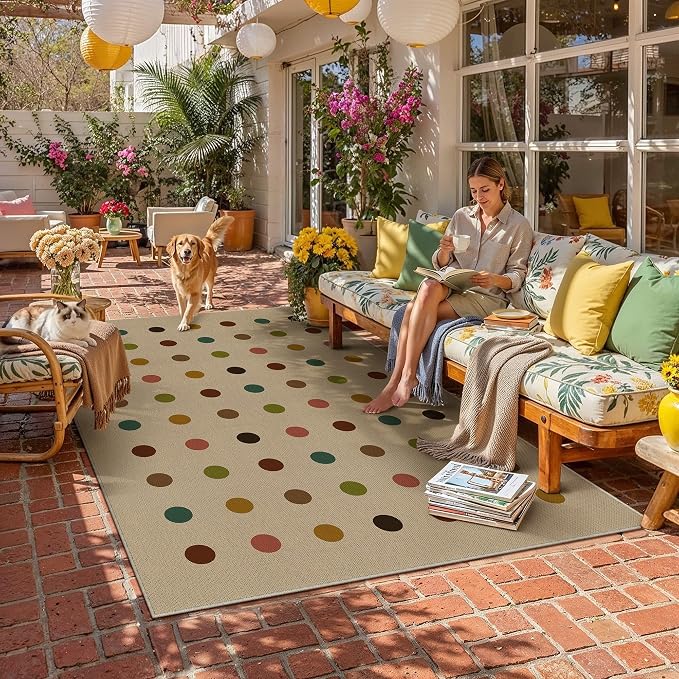 HUGEAR 6x9 Jute Outdoor Indoor Rug Washable Geometric Linen Textured Weave High - Image 2