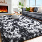PAGISOFE Black White Grey Rugs for Living Room 5x8, Shag Fuzzy Fluffy - Image 3