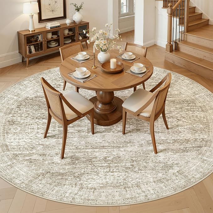 Soalmost 9x9 Brown Round Rug 9ft Living Room Circle Rug Vintage Round Area Rug - Image 2