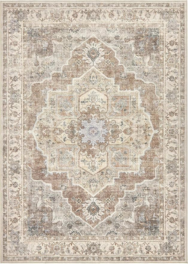 10x14 Washable Area Rug: Vintage Neutral Soft Non Slip Thin Large Floor Carpet - Image 9