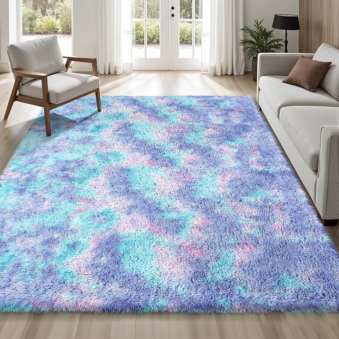 Rainbow Fluffy Rugs for Girls Bedroom: 6x9 Large Shag High Pile Area Rug - Image 7