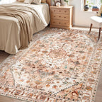 SERISSA 4x6 Boho Bedroom Rug, Washable Non Slip Vintage Peach Cream Area Rugs by SERISSAHomeDecorCollection