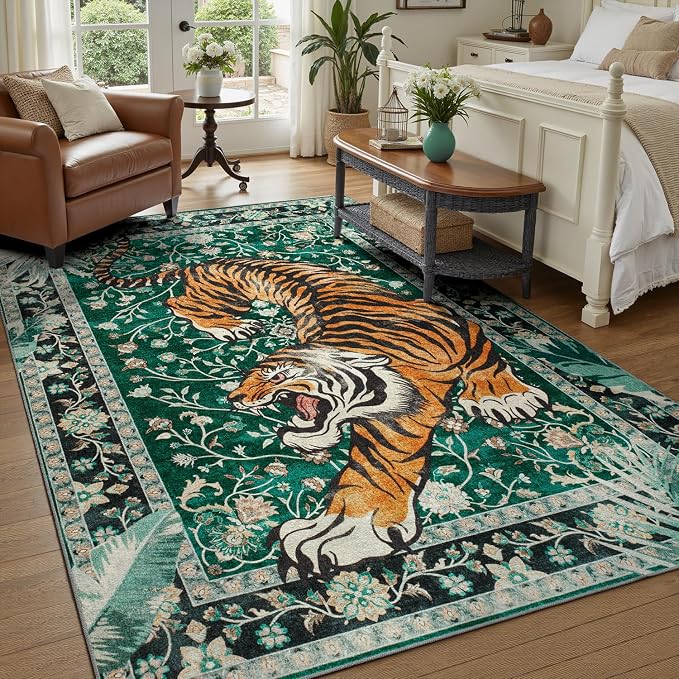 DCX Washable 9x12 Tiger Area Rug, Soft Low Pile Carpet, Kid & Pet Friendly - Image 2