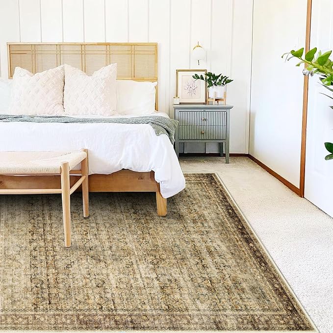 CHAMPLANT Area Rug 4x6 Washable Rug Brown Vintage Traditional Floor Cover - Image 2
