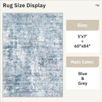 Soalmost Abstract Rug 5x7 Machine Washable Area Indoor Blue Low Pile Non-Slip - Image 5