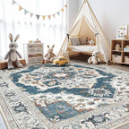 6x9 Washable Area Rug: Vintage Neutral Soft Non Slip Thin Large Floor Carpet - Image 7