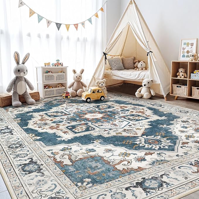 10x12 Washable Area Rug: Vintage Neutral Soft Non Slip Thin Large Floor Carpet - Image 7