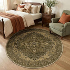 RELEANY Area Rugs Round 5ft Washable Non-Slip, Floral Vintage Distress by RELEANY