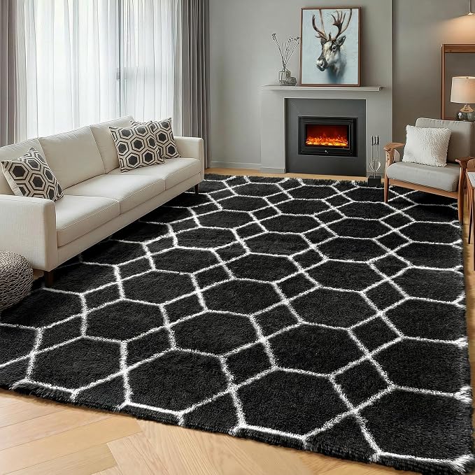 ONASAR 6x9 Area Rugs for Living Room Bedroom, Large Fluffy Black and White - Image 5
