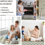 Beige Sage Checkered Grid Checkerboard Kitchen Rug Sets, Anti-Fatigue, - Image 7
