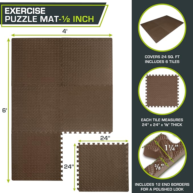 ProsourceFit Exercise Puzzle Mat 1/2-inch, EVA Interlocking Foam Floor Tiles - Image 2