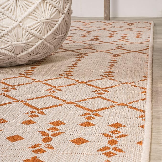 JONATHAN Y Moroccan Geometric Indoor Outdoor Square Area Rug 5X5 Cream/Orange - Image 6