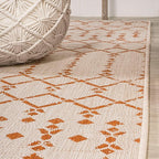 JONATHAN Y Moroccan Geometric Indoor Outdoor Round Area Rug 5 Ft Cream/Orange - Image 6