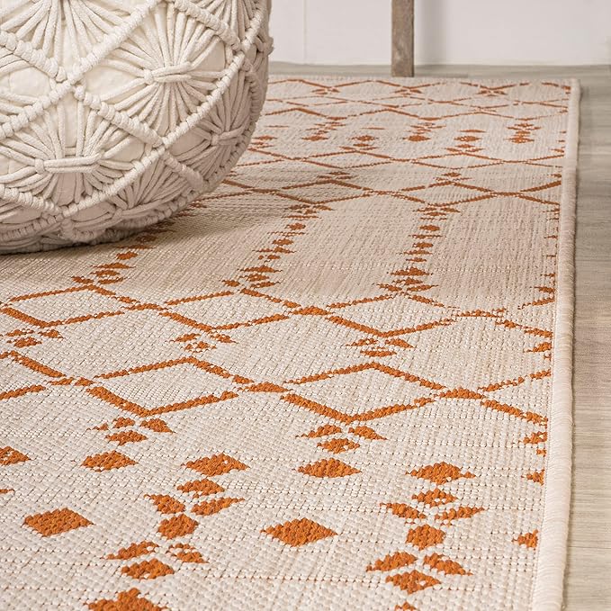 JONATHAN Y Moroccan Geometric Indoor Outdoor Round Area Rug 5 Ft Cream/Orange - Image 6