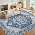 8x10 Area Rugs for Living Room:Blue Washable Vintage Medallion Boho Rug by Unknown