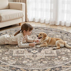 8ft Round Vintage Living Room Area Rug - Image 6