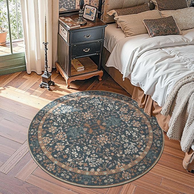 jinchan Zenith Round Rug 4ft Area Rug Soft 4'Round Floral Aesthetic Rug - Image 2