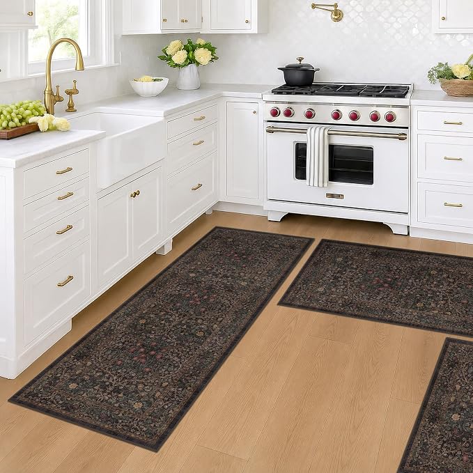 Taupe Brown Kitchen Rug Set of 3, Washable Non-Slip Mats - Image 5