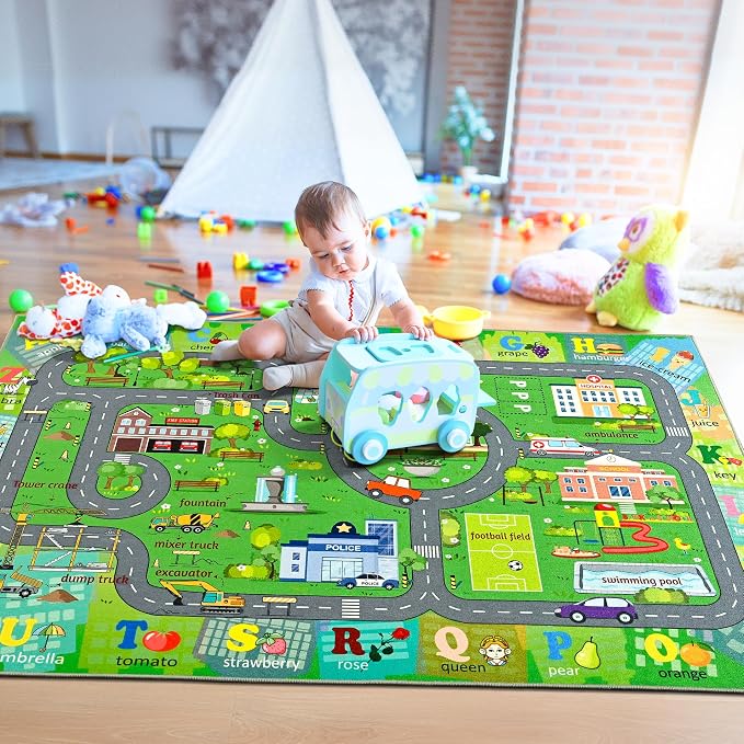 Chicrug 4x6 Car Road Area Rug for Kids Playroom Bedroom, Non Slip Low Pile - Image 6
