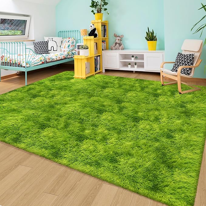 Tie Dyed Grass Green Shag Rug 6x9 Green Fluffy Area Rug Soft Plush Fuzzy Carpet - Image 6