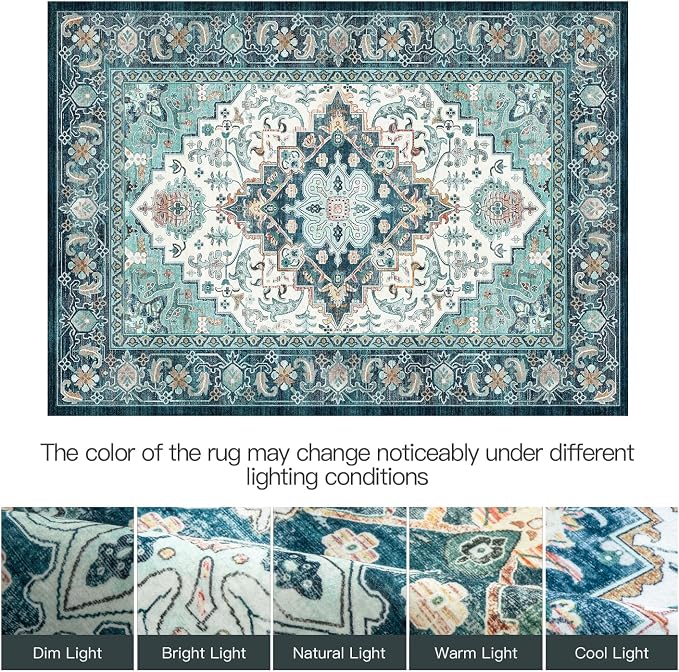 Lofus 9x12 Washable Rugs Non-Slip, Vintage Floral Area Rug - Image 6