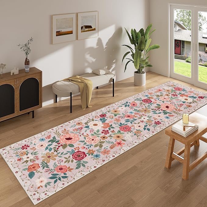DUKINO 3x10 Runner Rug for Hallway, Washable Kitchen Floral Runner Rug - Image 3