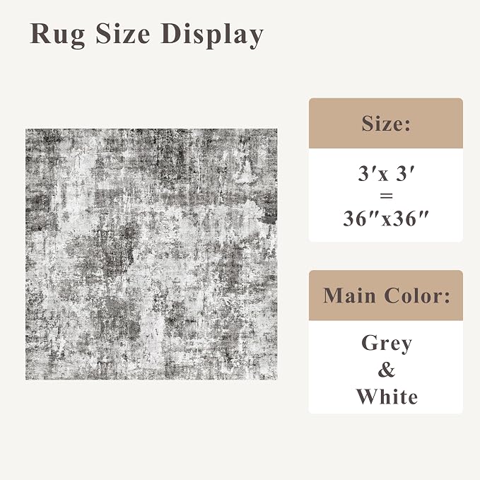 3x3 Square Entryway Rug Washable – Non-Slip Small Area Rug - Image 2