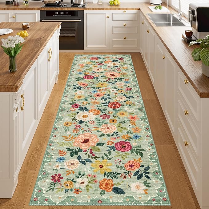 DUKINO 3x10 Runner Rug for Hallway, Washable Kitchen Floral Runner Rug - Image 3