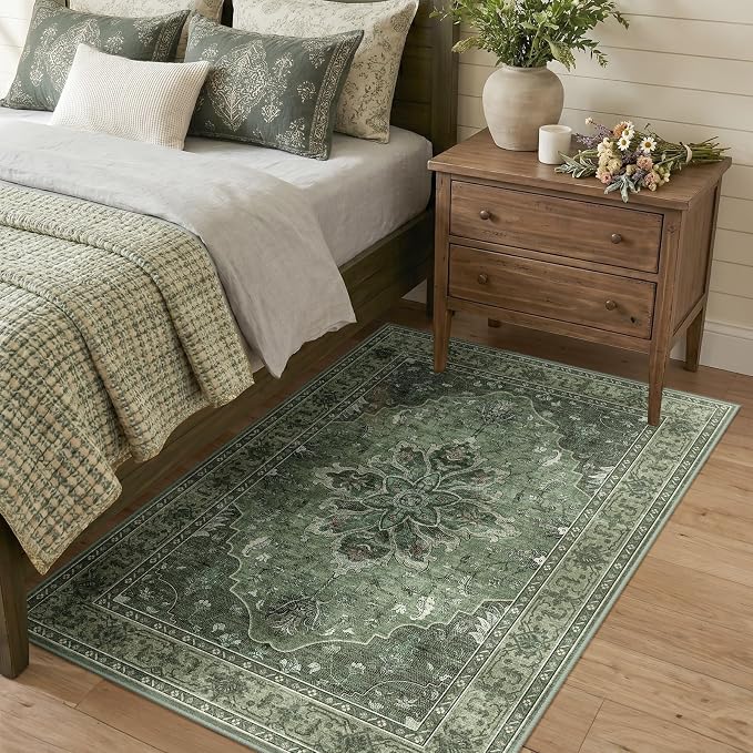 RELEANY Area Rugs 3'x5' Washable Non-Slip, Floral Vintage Distress Medallion by RELEANY