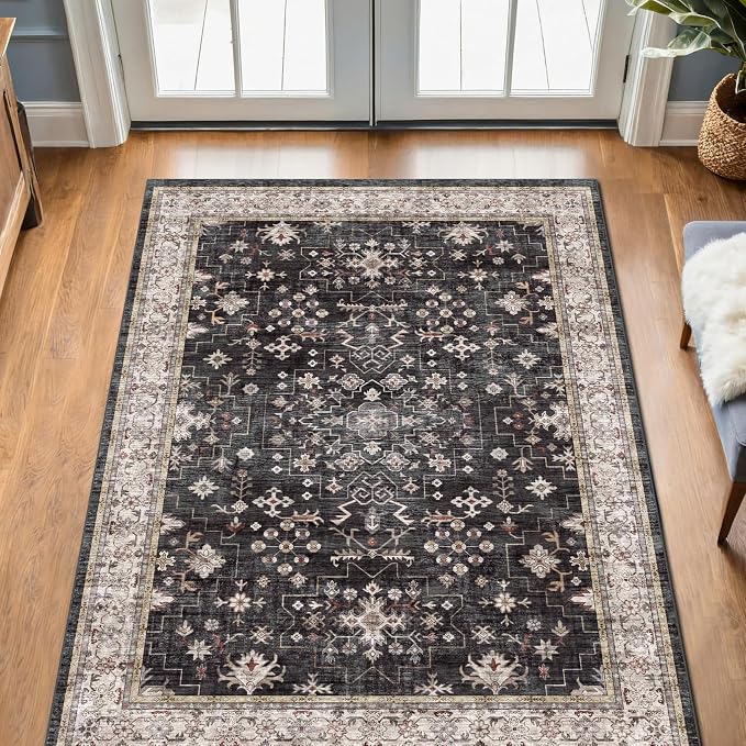 Black Boho Washable Entry Rug, 3x4 Rugs - Image 3