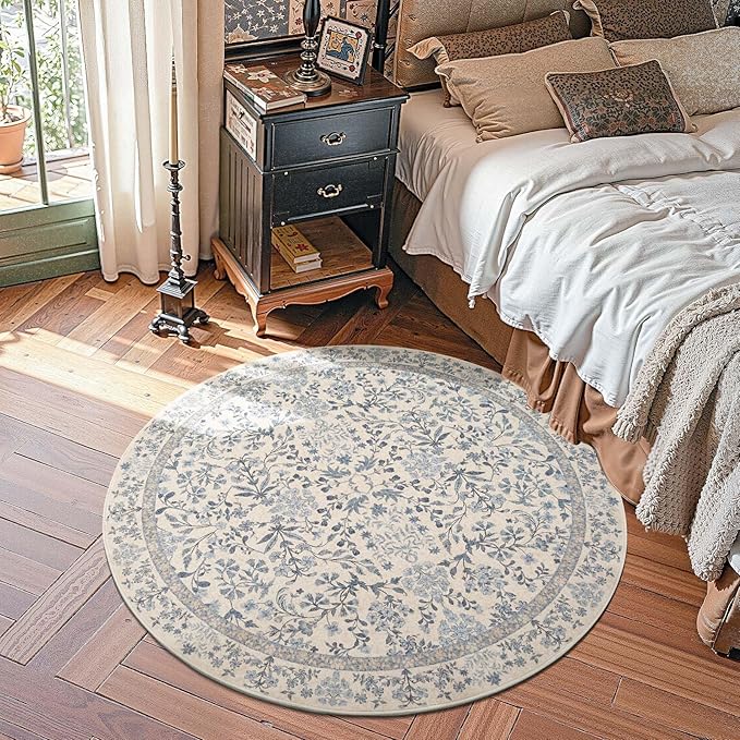 jinchan Zenith Round Rug 5ft Area Rug Soft 5'Round Floral Aesthetic Rug - Image 2