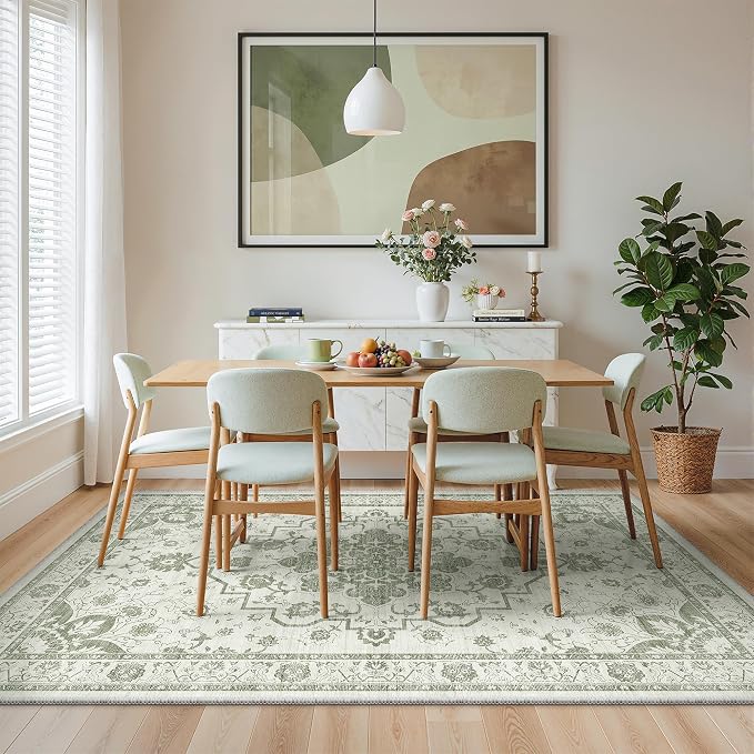 Madane 6x9 Area Rugs for Living Room, Machine Washable Vintage Green Rug - Image 3
