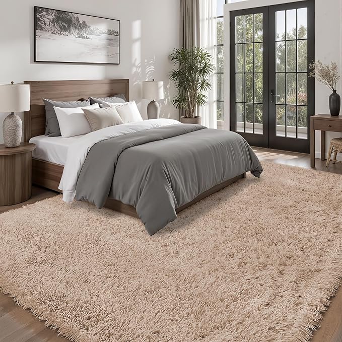 Area Rug for Living Room Bedroom: 9x12 Camel Soft Fluffy Shag Upgrade Non-Slip - Image 2