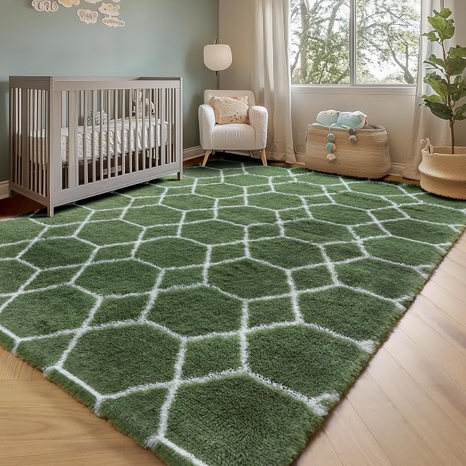 ONASAR Area Rugs for Bedroom Living Room, 4x6 Fluffy Olive Green and White - Image 7