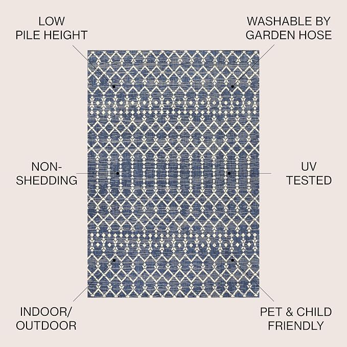 JONATHAN Y Moroccan Geometric Indoor Outdoor Square Area Rug 3X3 Navy/Beige - Image 2