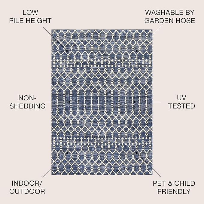 JONATHAN Y Moroccan Geometric Indoor Outdoor Round Area Rug 5 Ft Navy/Beige - Image 2