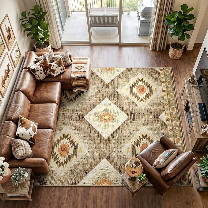Area Rug 8x10 Rug Machine Washable Non-Slip Low Pile Print Pattern Western Rug - Image 7