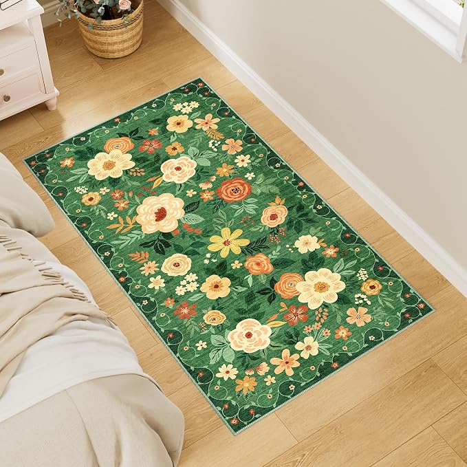 DUKINO 2x4 Rug for Entryway, Washable Kitchen Floral Runner Rug - Image 2