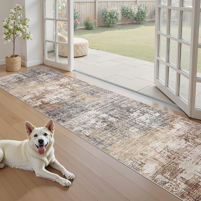 DMOYEST Washable Runner Rug for Hallway: 2.6x12 Neutral Modern Abstract Low - Image 3