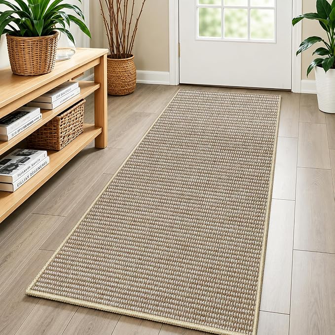 Faux Jute Hallway Runner Rug 2'x8', Washable & Non-Slip, Taupe & White | 0.27" by Unknown