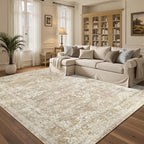 Madane Washable 6x9 Area Rugs for Living Room, Vintage Neutral Rug by Madane