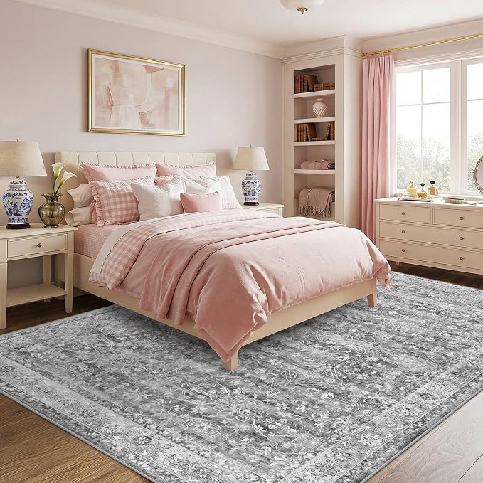 Latte&Fog Grey Area Rugs 8x10 for Bedroom, Washeble Vintage Rugs for Living Room - Image 4