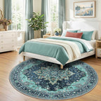 RELEANY Area Rugs Round 8ft Washable Non-Slip, Floral Vintage Distress - Image 3