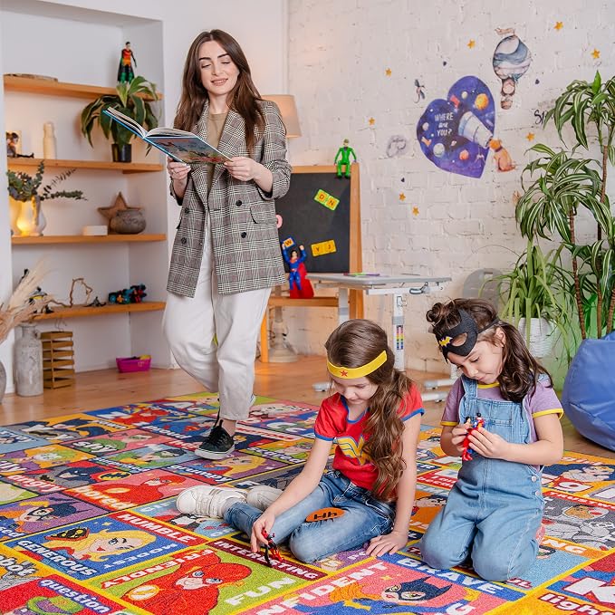 DC Super Friends Educational Kids Rug – ABC Alphabet, Emotions & Hero Traits - Image 2