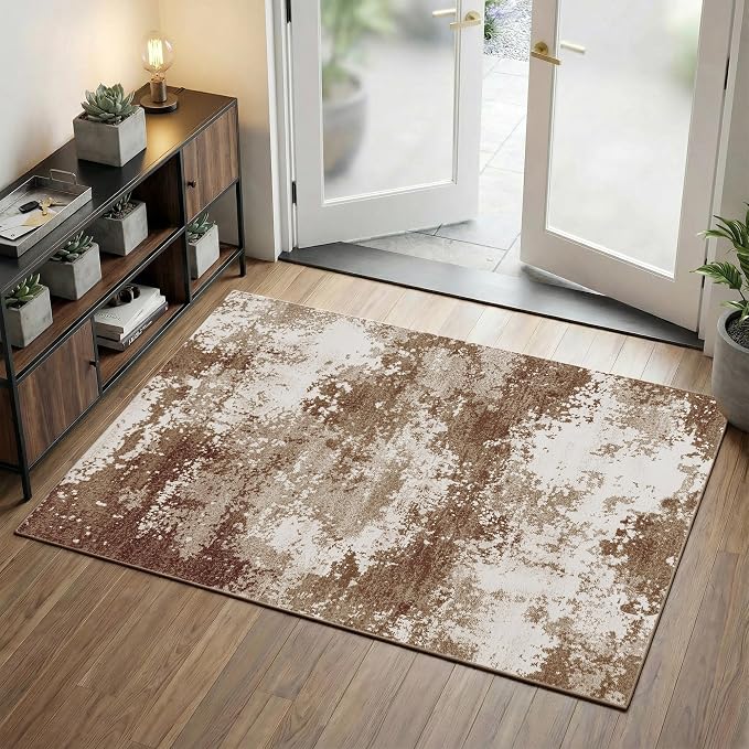 Entryway Rug 3x5 Brown Door Mat Indoor Entrance 36x60, Washable Small Throw Rugs by Acapet