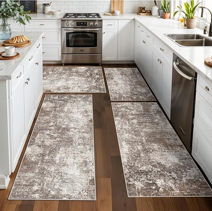4-Piece Kitchen Rug Set with Runner – Washable Non-Slip Floor Mats by BYYVOORugsforYourHome