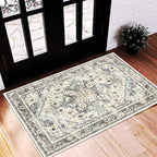 CHAMPLANT 2'x3' Cyan Khaki Area Rug Washable Door Mat Vintage Distressed by CHAMPLANT