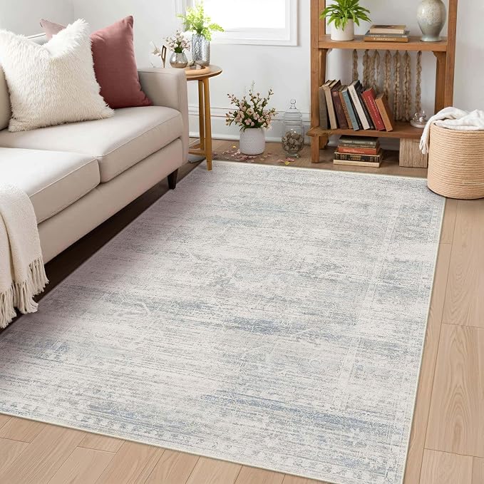 Latte&Fog 3x5 Entryway Blue Area Rugs, Vintage Washable Floral Rugs Boys - Image 5