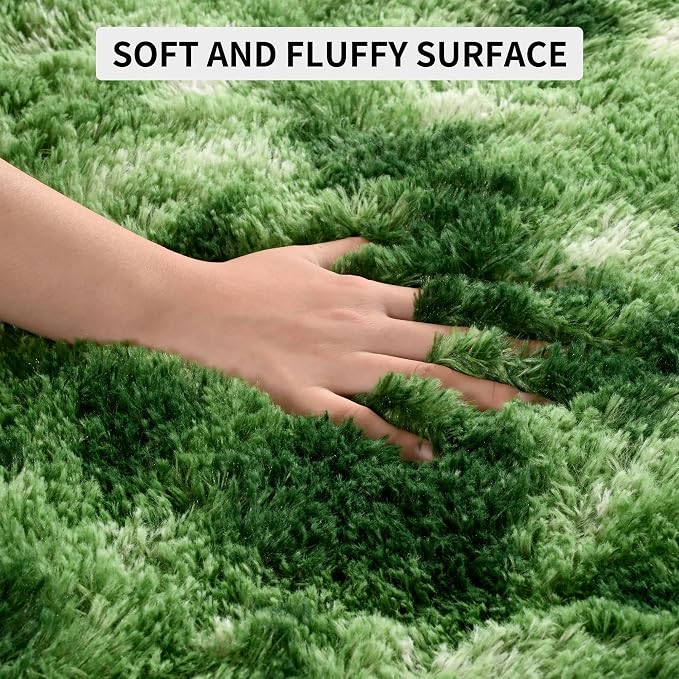 Tepook Fluffy Dark Green Rugs for Living Room Bedroom, 5x8 Soft Area Rug - Image 7