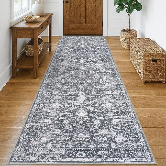 KILOCOCO Hallway Runner 3x10 Rug Runner Printed Vintage Floral Washable Kitchen by Kilococo